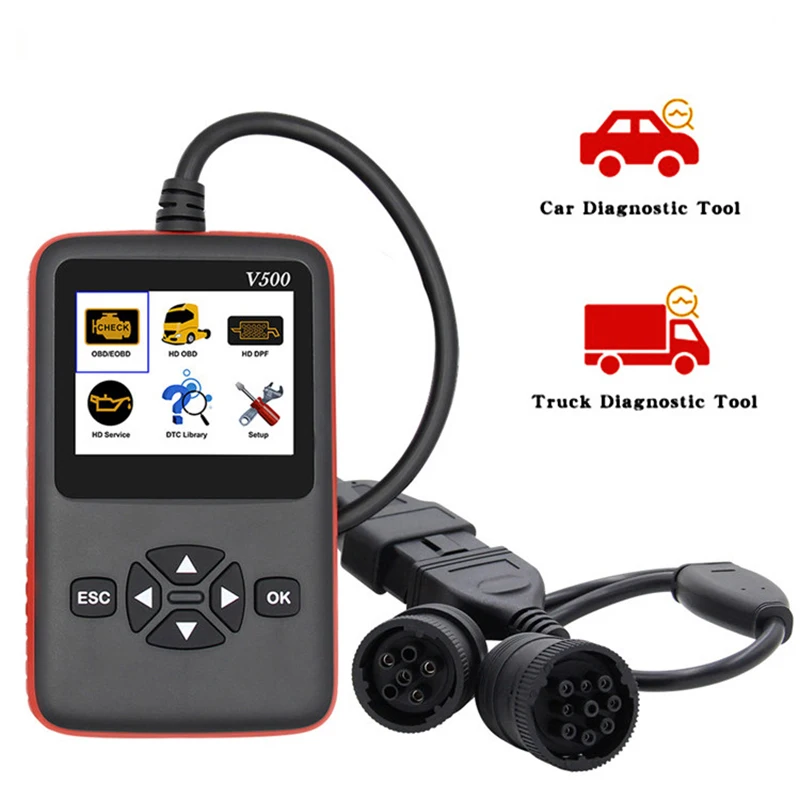 V500 диагностическое устройство для грузовиков и автомобилей 2 в 1 Obd Obd2 Cr Hd