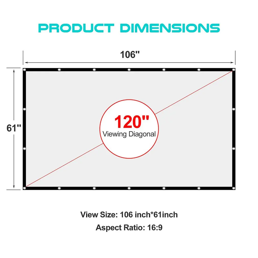 

120 Inch Video Projection Screen Washable Projector Screen Foldable Anti-Wrinkle Projector Movie Screen For Home Theater