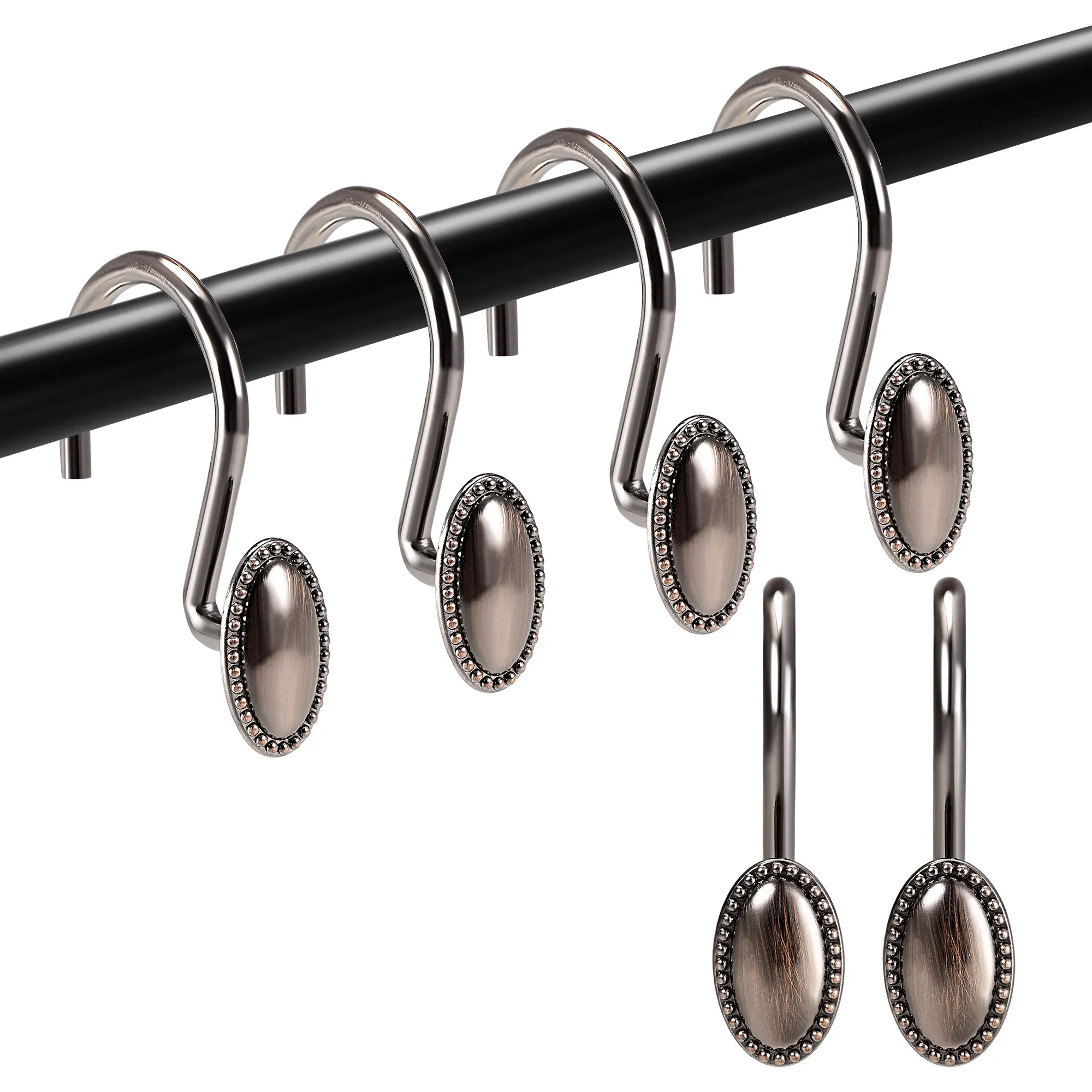

uxcell Shower Curtain Hooks Zinc Alloy Oval Curtain Rod Hook Hangers Bathroom 12Pcs