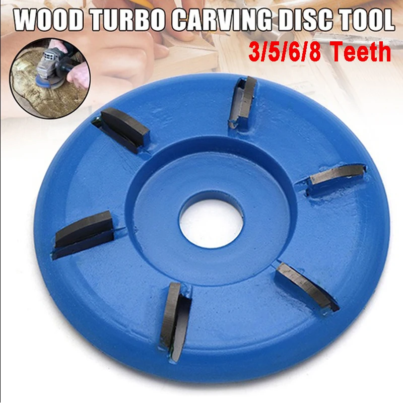 3/5/6/8 Teeth Power Wood Carving Cutter Disc Milling Attachment Bore Arc/Flat for Angle Grinder Attachment 90mm Diameter 16mm
