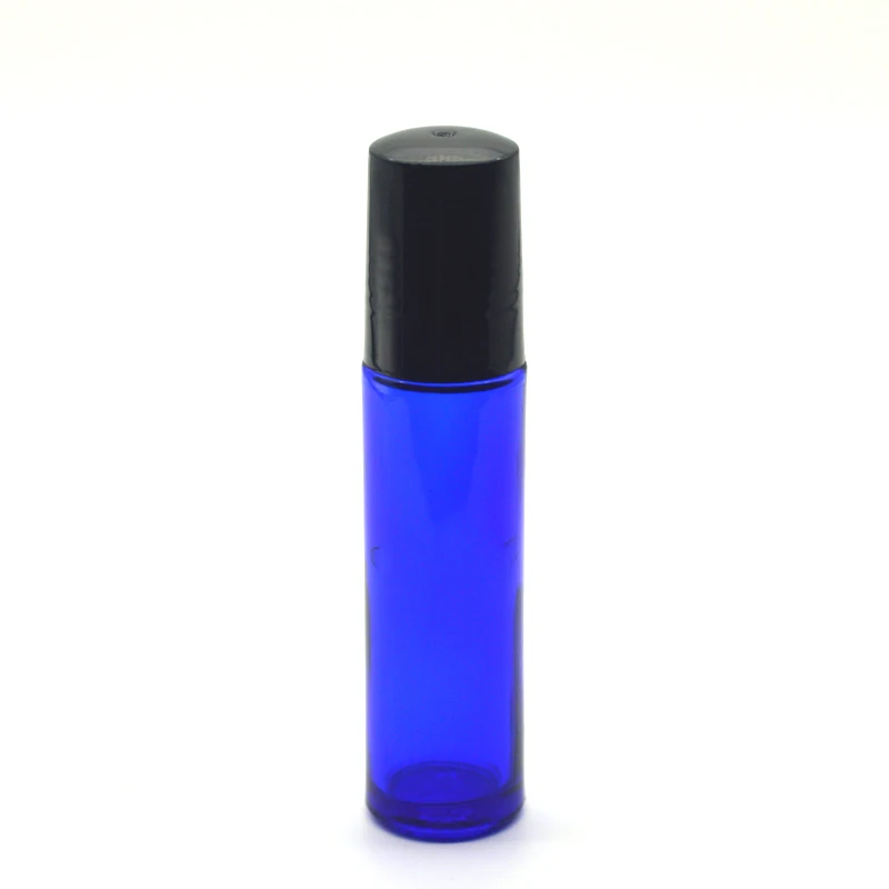 50pcs 10ml Perfume Roller Vial Refillable Jar Essential Oil Roll on Glass Bottles with Metal Ball Black Plastic Cap