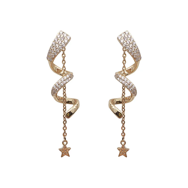 

Korean Twist Long Earrings Personality Rhinestone Paved Earings Femme Jewelry Wholesale