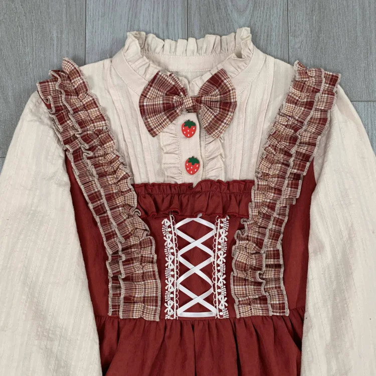 

Little Red Riding Hood Sweet Dress Jsk Fairy Tale Town Cosplay Costume Victoria Lolita Bubble Sleeve Kawaii Candy Stitching Robe