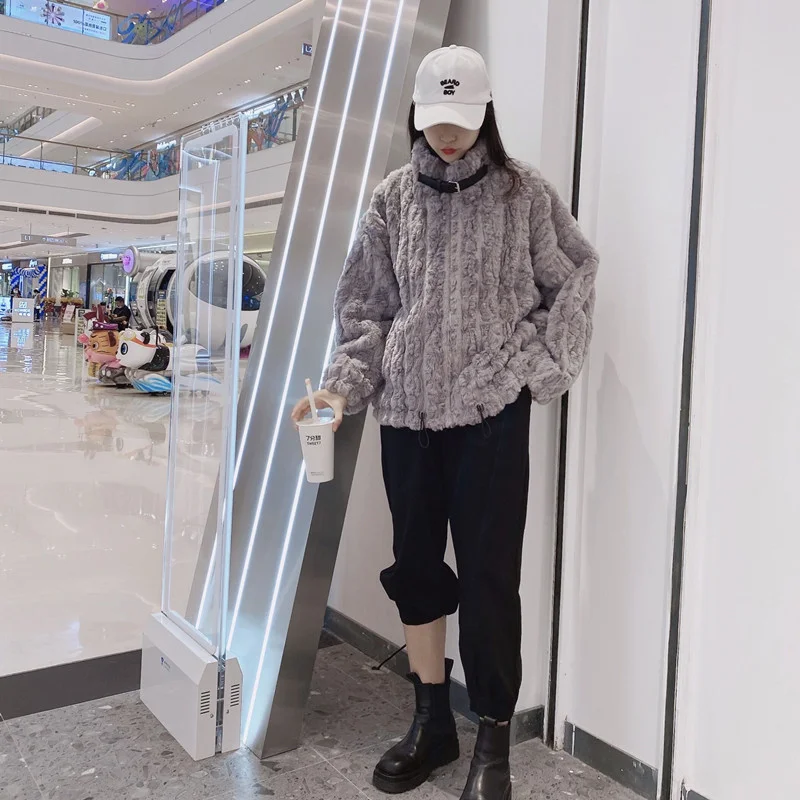 Пальто женское из искусственного кроличьего меха повседневная мягкая верхняя