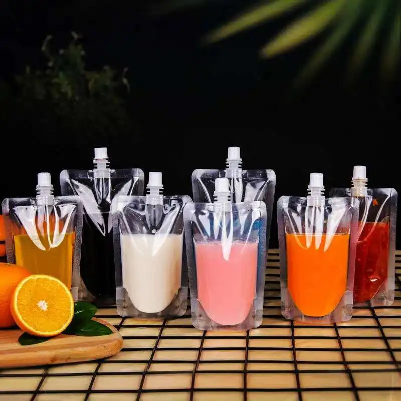 

100pcs Stand up Plastic Drink Packaging Bag Spout for Beverage Juice Milk Wedding Party Drinking bag