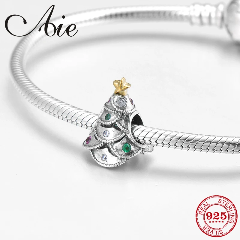 Бусина-Шарм Рождественская елка из серебра 925 пробы с фианитами | Украшения и