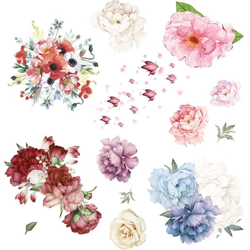 

New Peony Rose Flowers Print Wallpaper Stickers Art Nursery Decals For Kids Living Room Interior Decoration Decals Wall Sticker