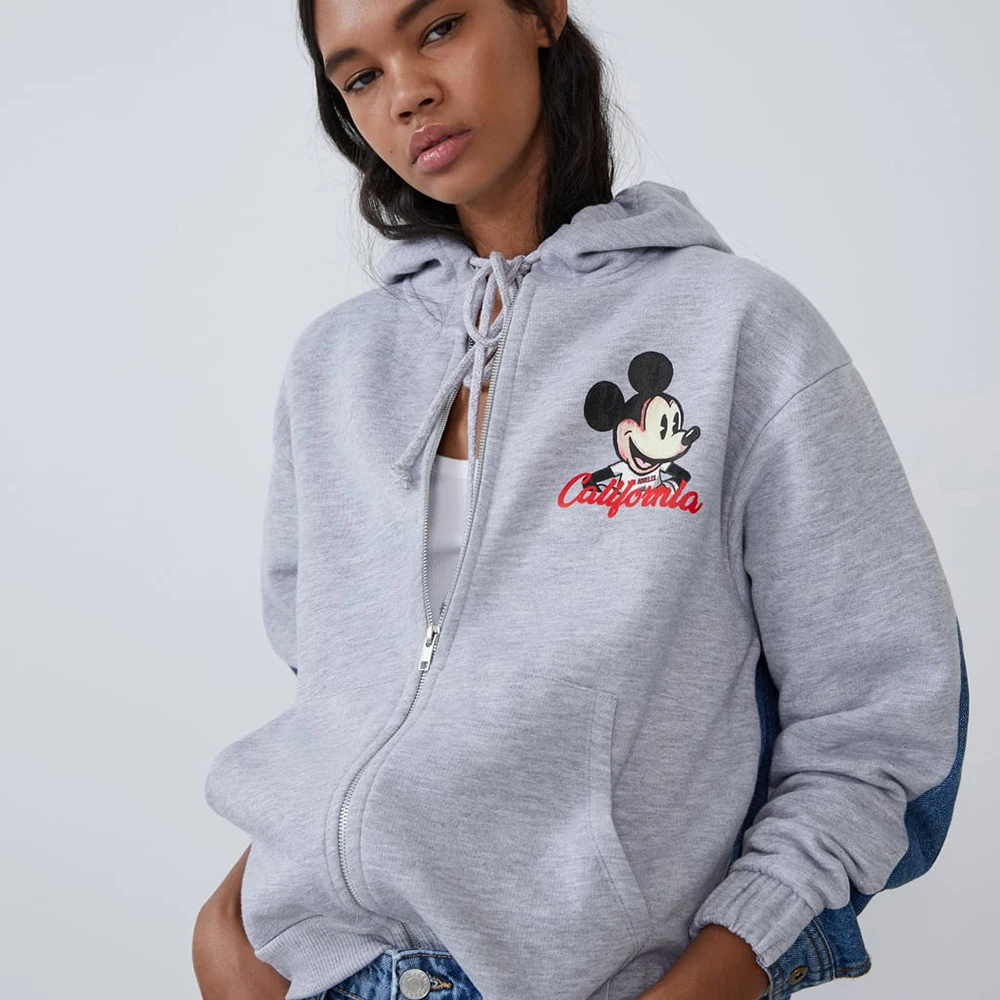 Женский свитшот на молнии ZA повседневный Свободный с длинными рукавами и принтом