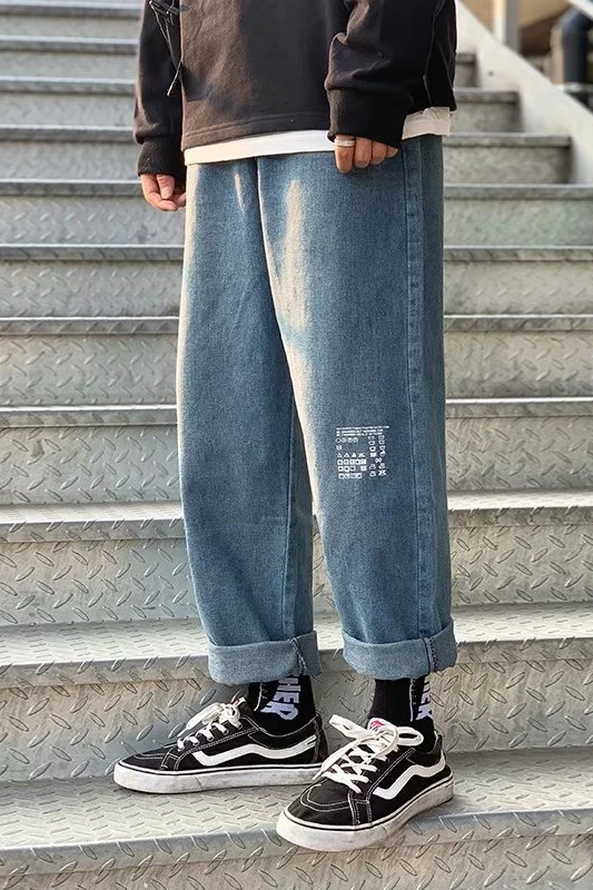 

Jeans Men Loose-fitting Monogrammed Denim Trousers Streetwear