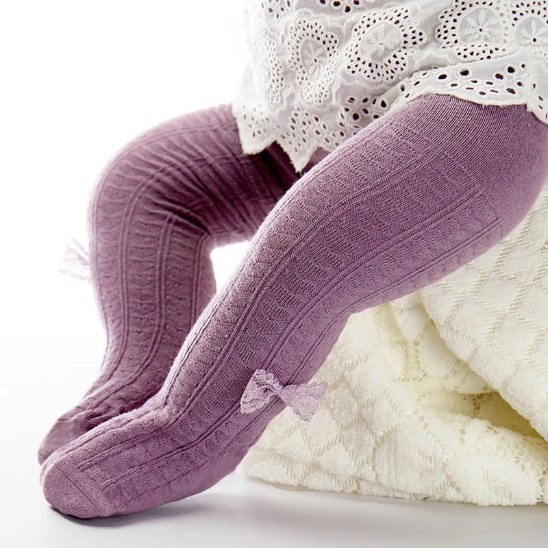 Детские колготки хлопковые милые кружевные с бантиками для девочек зимняя