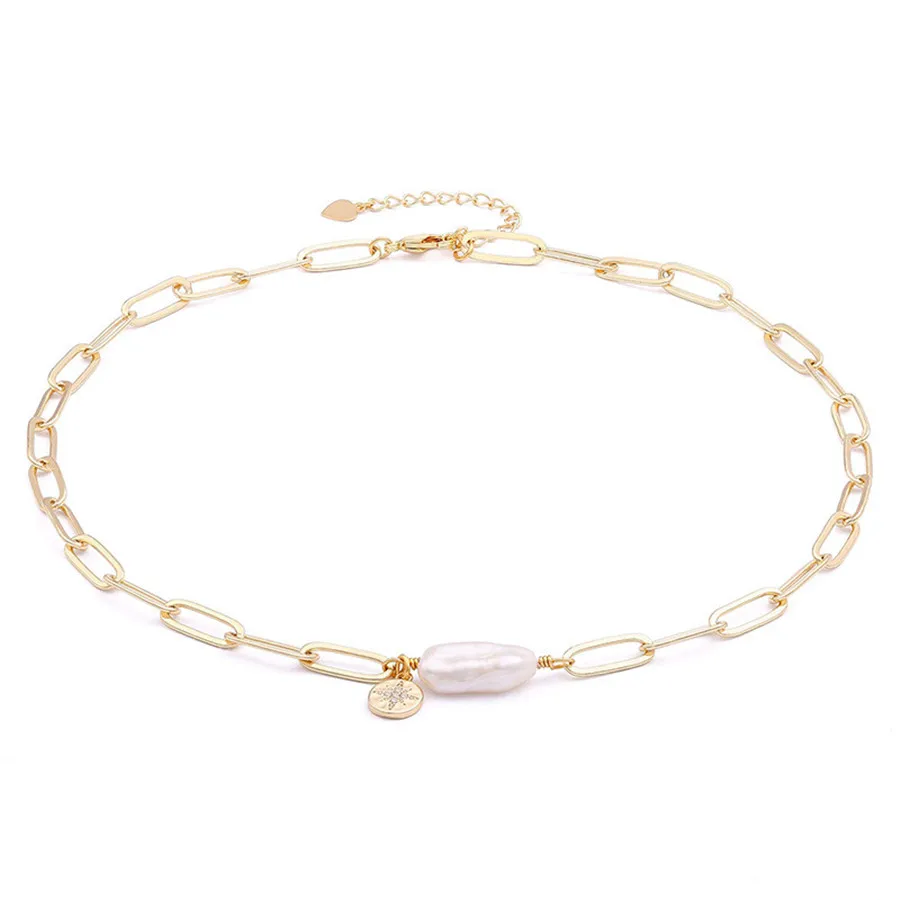 

2021 New Best-selling Necklace Copper Plated 18K Gold Fashion Simple Freshwater Pearl Pendant Zircon Women Wholesale Necklace