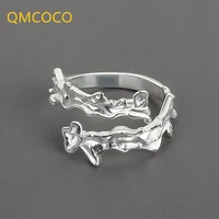 qmcoco new style korean hollow irregular fashion personality trendy silver color fold open adjustable women party rings