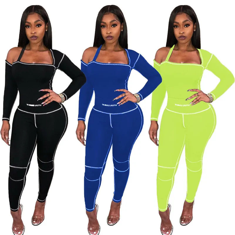 

Wholesale Dropshpping Women Two-piece Sets New Design Solid Color Tight-fitting Sexy Temperament Elastic Matching Sports Suit