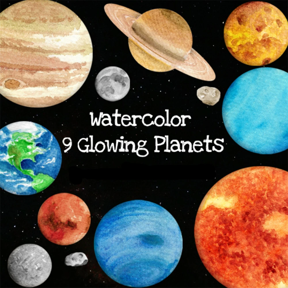 Bright Solar System Wall Stickers Glow in The Dark Sun with 9 Planets Glowing Ceiling Decals Shining Space Decoration for Home | Дом и сад