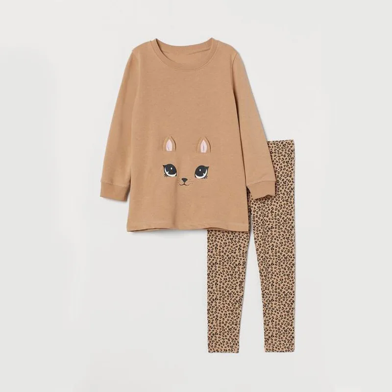 

Girls Long Sleeve Cartoon Top Leopard Print Pants Two Pieces Kids Boutique Clothing Wholesale Toddler Clothes Kids Clothes Girls