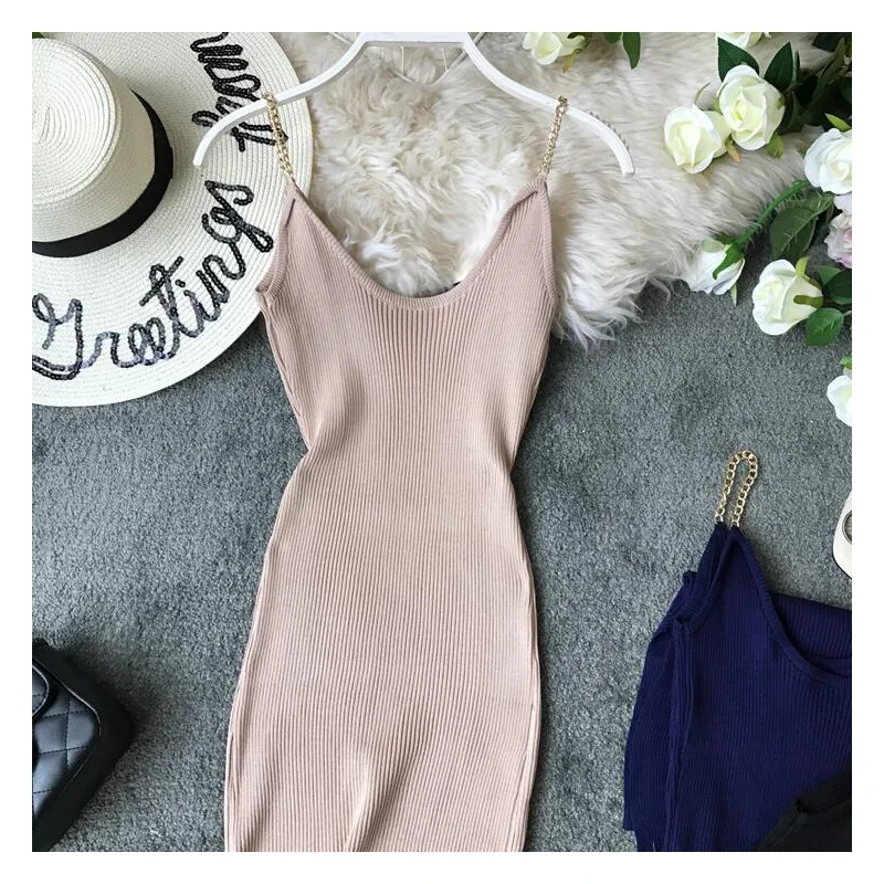 2020 new fashion women's dresses Spring Summer temperament slim strap knit dress XX119 | Женская одежда