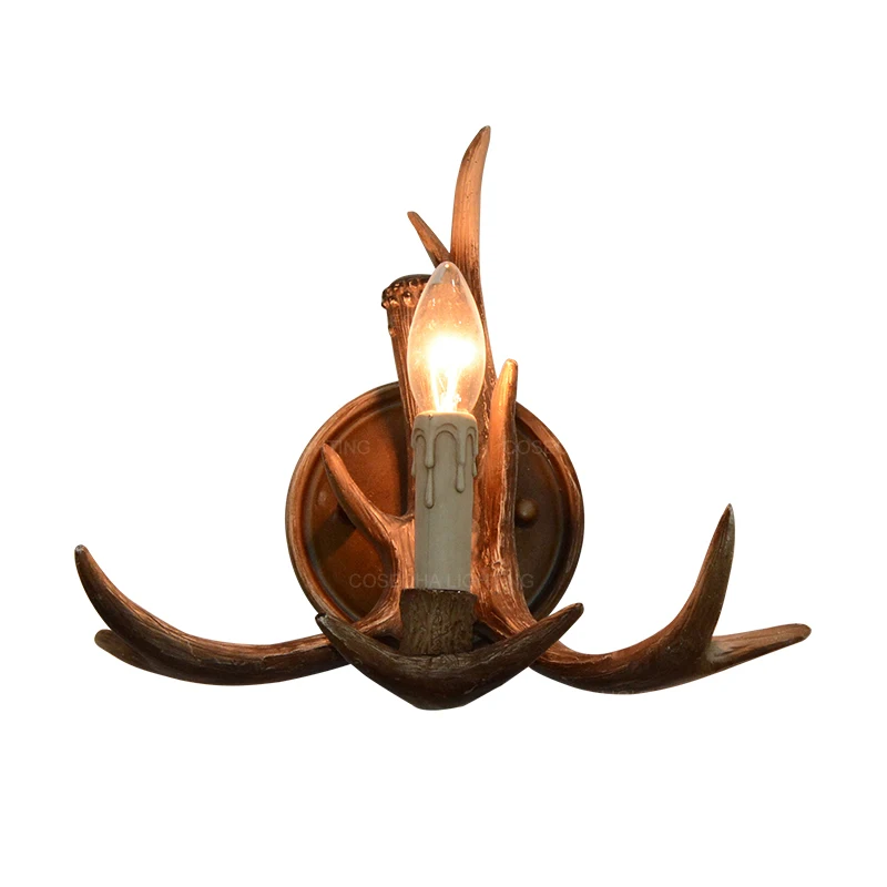 Античный олень рога настенный светильник в ресторан спальня винтажная Смола бра
