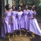 Новинка, женские строгие платья подружек невесты, официальные платья с открытыми плечами, на шнуровке, трапециевидного силуэта, эластичные атласные платья длиной ниже колена, под заказ