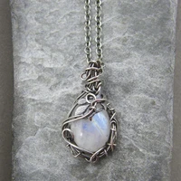 vintage silver color chain wiccan moonstone crystal floral pendant necklaces for women fashion witch jewelry gifts for girl