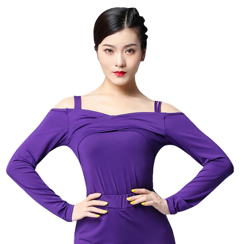 

New Fashion Women Dance Wear Costume Accessories Elastic Mesh Belly Dance Shinny Class Wear Off-shoulder Tops