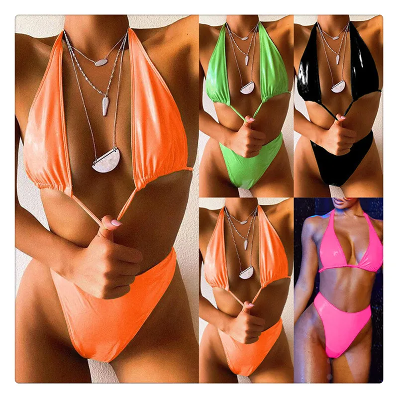 KEENEST сексуальный женский купальник с высокой талией PU кожаное бикини мини