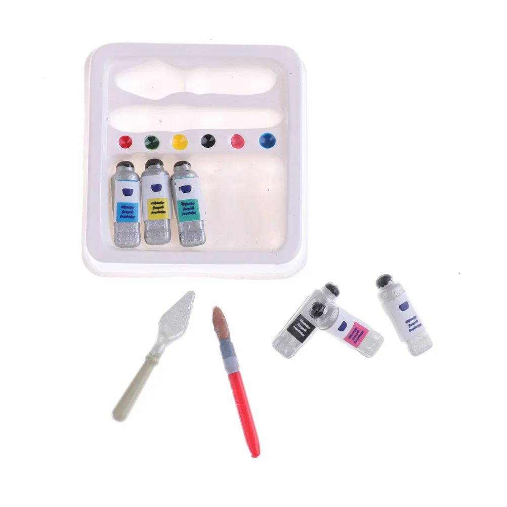 

1Set Creative Mini Dollhouse Miniature Toy Color Oil Painting Paint Brush Set For Kids Doll House Decor