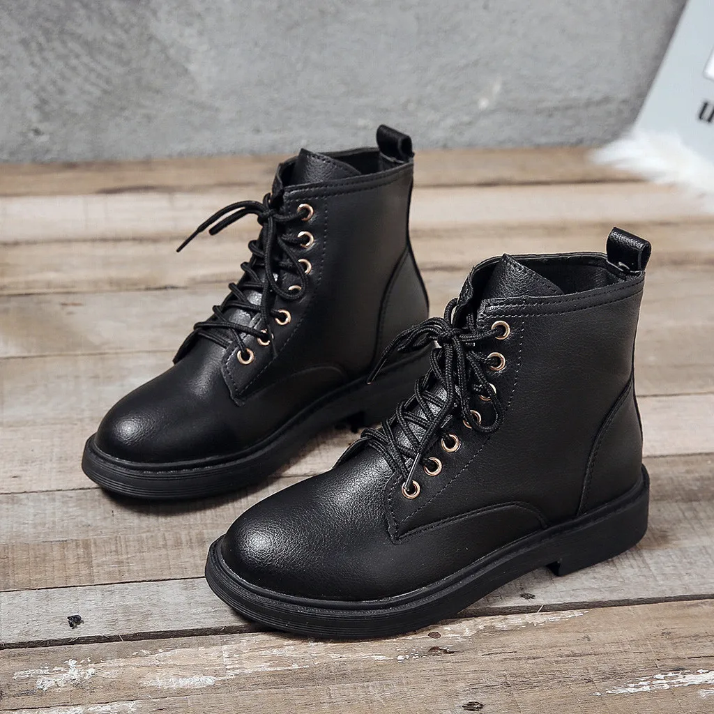 Женские ботильоны на плоской подошве с круглым носком зимние теплые ботинки со