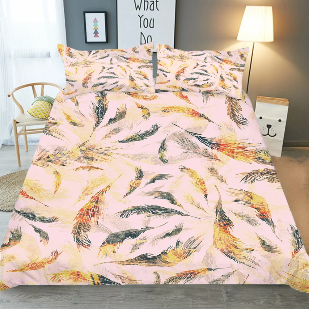 

Duvet Cover Sets Bedding Coverlet Colorful Feather Printed Bedspread with Pillowcases King Queen Single Size