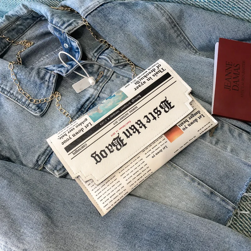 

Women handbags new 2019 funny simple ladies super fire diagonal cross shoulder chain bag newspaper bag girl