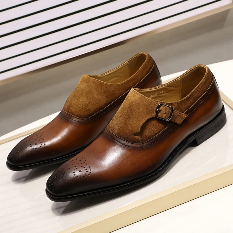 Классические деловые мужские туфли на ремешке Туфли под платье из натуральной