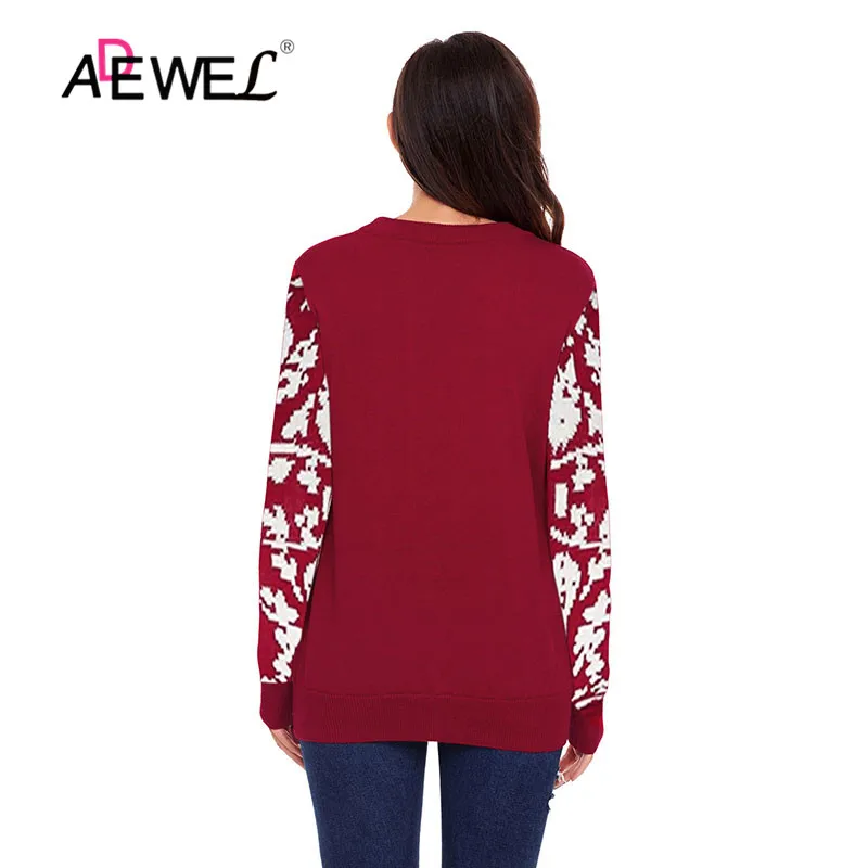 ADEWEL Reindeer Santa Clause Cartoon Print Ugly Christmas Sweater Funny Pullover Warm Knitted Womens Sweaters Tops Red Black | Женская