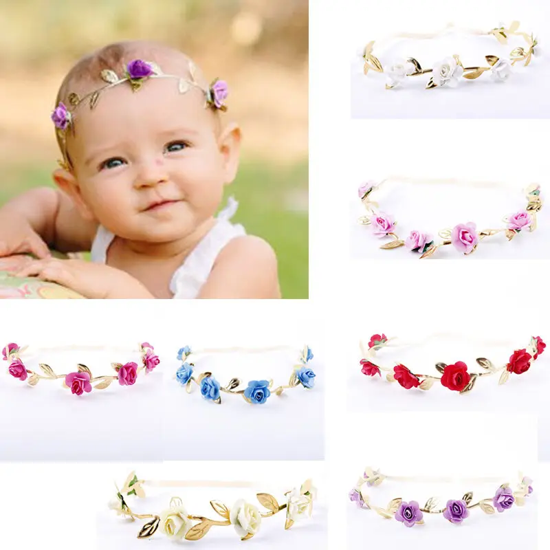 Princess Toddler Newborn Kids Baby Girls Rose Flower Gold Leaf Headband Hair Band | Детская одежда и обувь