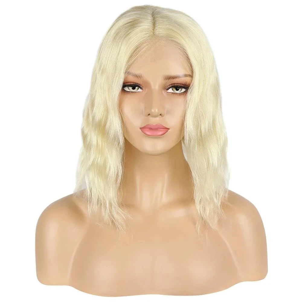 

Light Blonde Human Hair Bob Wig Wavy 5*5 Silk Base Closure Wig Skin Top Virgin European Remy Hair Lace Closure Wig Wob Free Part
