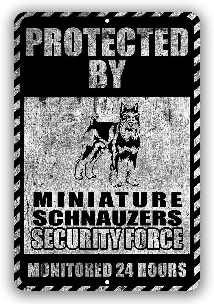 

Миниатюрные шнауцеры, защищенные охраной сил, контролируются 24 часа Предупреждение участки, Оловянная вывеска для использования внутри и в...