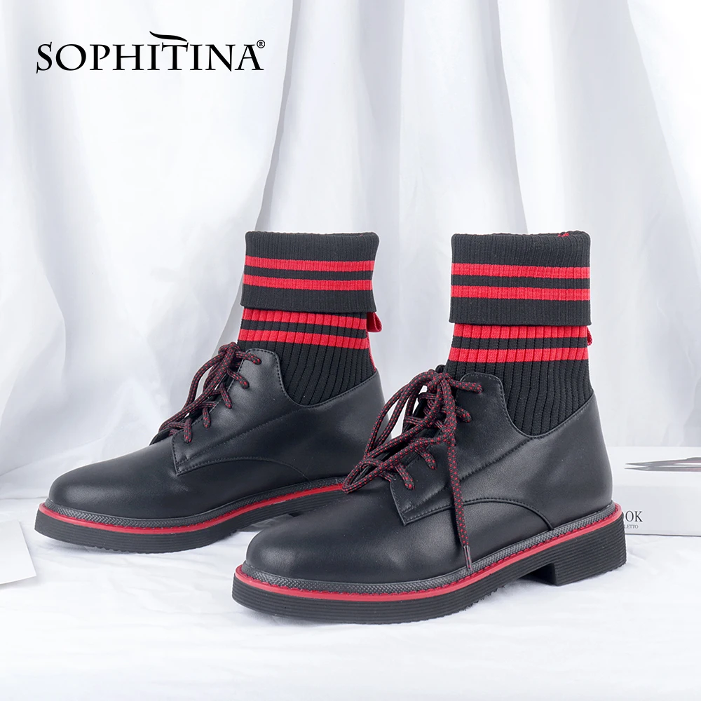 Beli Sepatu Bot Pergelangan Kaki Bulu Wol SOPHITINA Sepatu Bot Anti-selip Bertumit Rendah Persegi Kulit Asli Kualitas Tinggi Sepatu Wanita Tetap Hangat Kasual C791