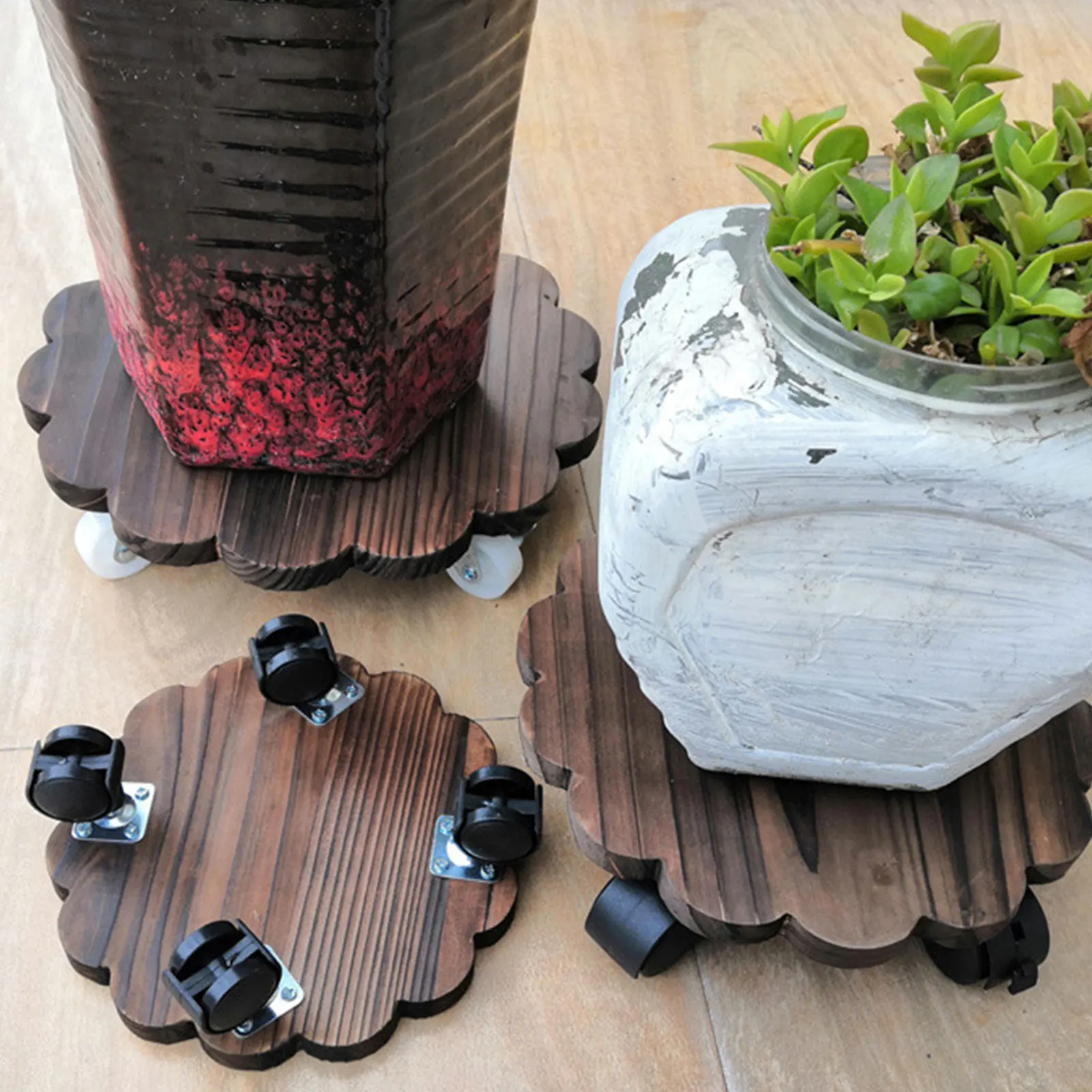

Flower Pot Stand Planter Trolley Wooden Base Round Tray Cart High Quality Corrosion-resistant 20cm/25cm/30cm Flowerpot Holder