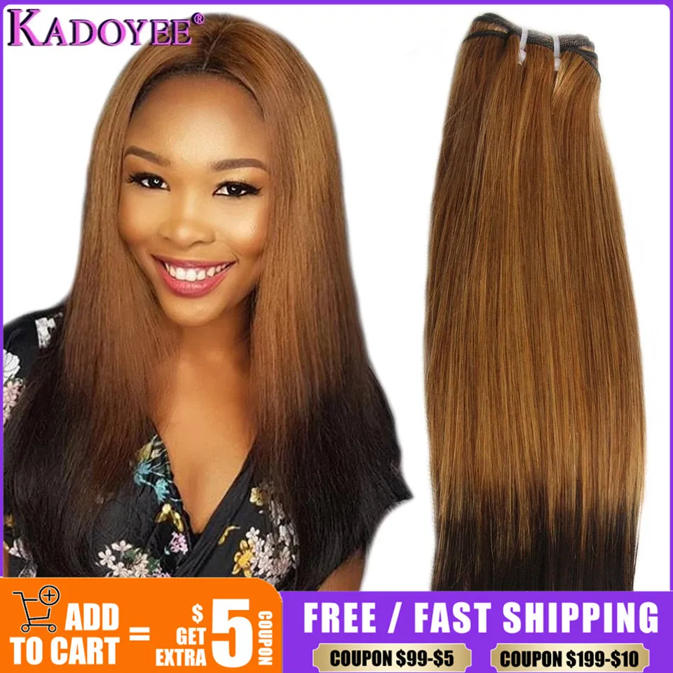 

Double Drawn Human Hair Straight Hair Bundles Natural Ombre 27/4 Golden Black Color Sew in weft 3 bundles Remy Hair Extensions