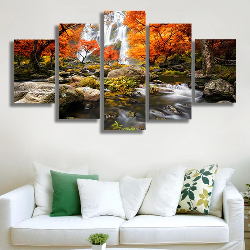 

Canvas HD Prints Poster Modular Wall Art Pictures Frame 5 Pieces Autumn Nature Forest Landscape Painting Living Room Home Decor