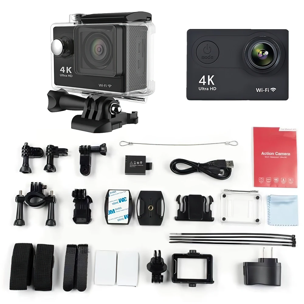 Pаспродажа Экшн-камера H9R Ultra HD 4K 30fps Wi-Fi 2,0 дюйма 170 ° Широкий угол, Подводная Водонепроницаемая камера для видеозаписи на шлем, Спортивная камера