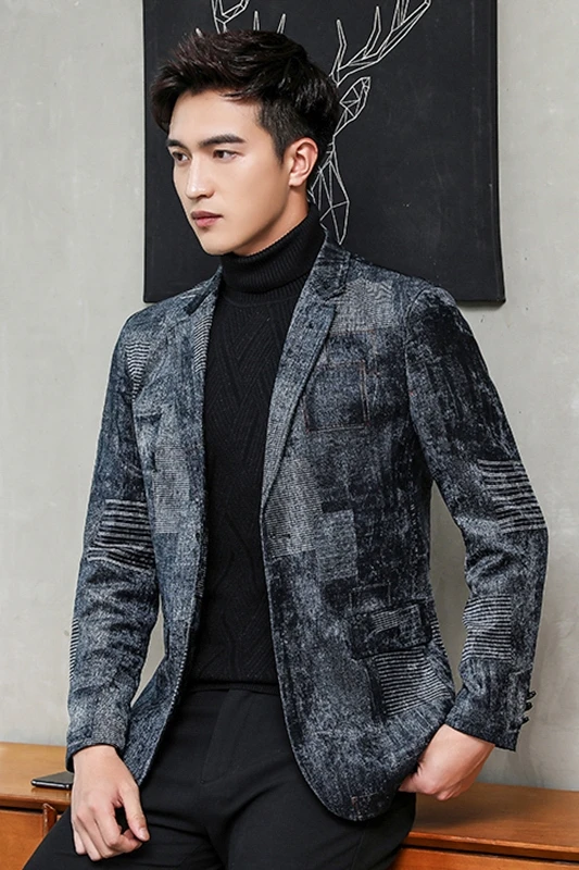 Gzdeerax мужской пиджак из синего плюша роскошный однобортный бархатный