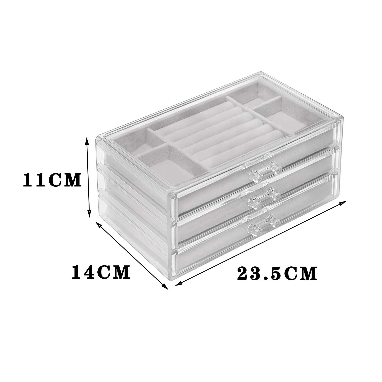 

Velvet Transparent Jewelry Storage Box Ladies Storage Jewelry Box (with 3 Drawers) Storage Box Stud Earrings Ring Jewelry Box