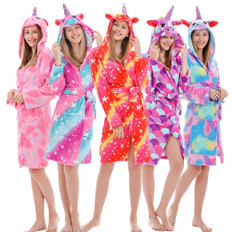 

Flannel Parent-child Series Cartoon Animal Nightgown Rainbow Star Pegasus Unicorn Warmer