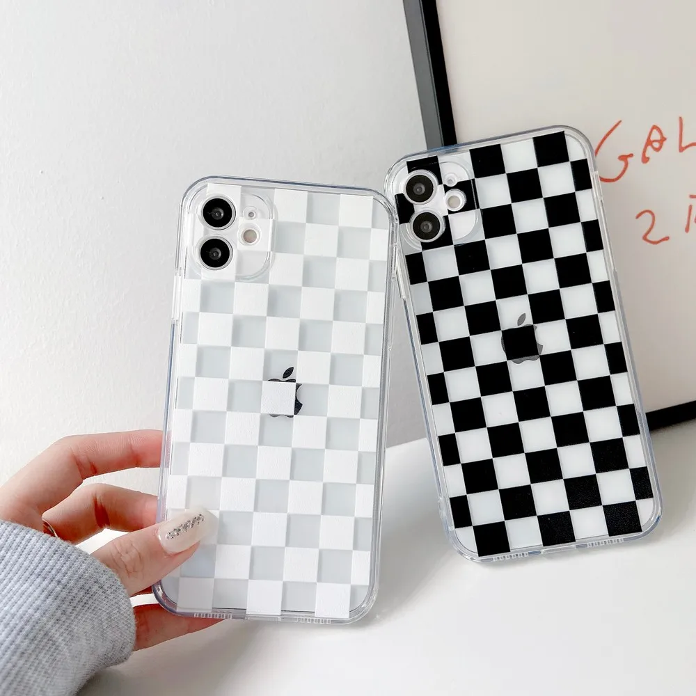 Мягкий чехол для iphone 11, 12 pro, XS Max, X, XR, 7, 8 Plus, SE мобильный телефон, 12, прозрачный в клетку, 2020
