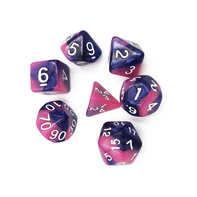 01 - purple pink 7 шт./компл. многогранные DnD смешанные Цвет кости для ролевой игры «Подземелья и Драконы настольные игры D4, D6, D8, D10, D%, D12, D20 - Цвет: 01 - purple pink