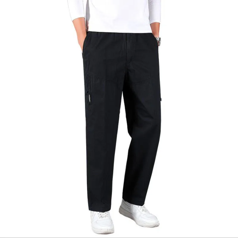 Men's Casual Trousers Spring Autumn Men Cargo Pants Cotton Zip Pockets Male Loose Elastic Waist Plus Size 6XL Oversize | Мужская