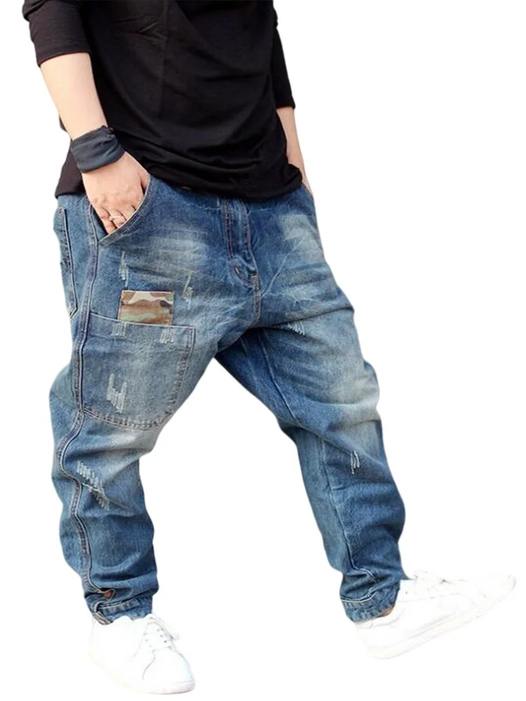 Men Harem Jeans Small Feet Men Casual Denim Pants Camouflage Patch Hip Hop Street Style Jeans Fashion Loose Baggy Jeans