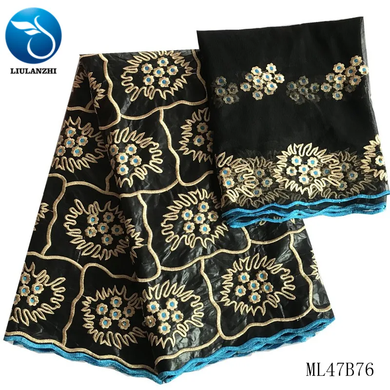 

LIULANZHI 100% Cotton Jacquard Fabric African Bazin Riche Tissu High Quality Embroidery Net Lace Scarf 7yards/lo ML47B76/ML47B77
