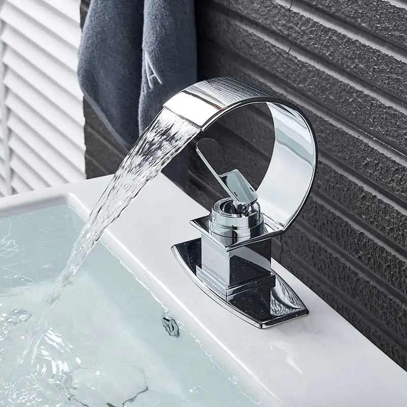 Single Hole Double Handle Hot And Cold Faucet Faucet Creative Waterfall Water Outlet Sink Mixer Bathroom Basin Faucet