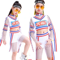 2021 new hip hop dance costumes kids white mesh tops shorts girls clothes childrens jazz dancing costume stage performance wear