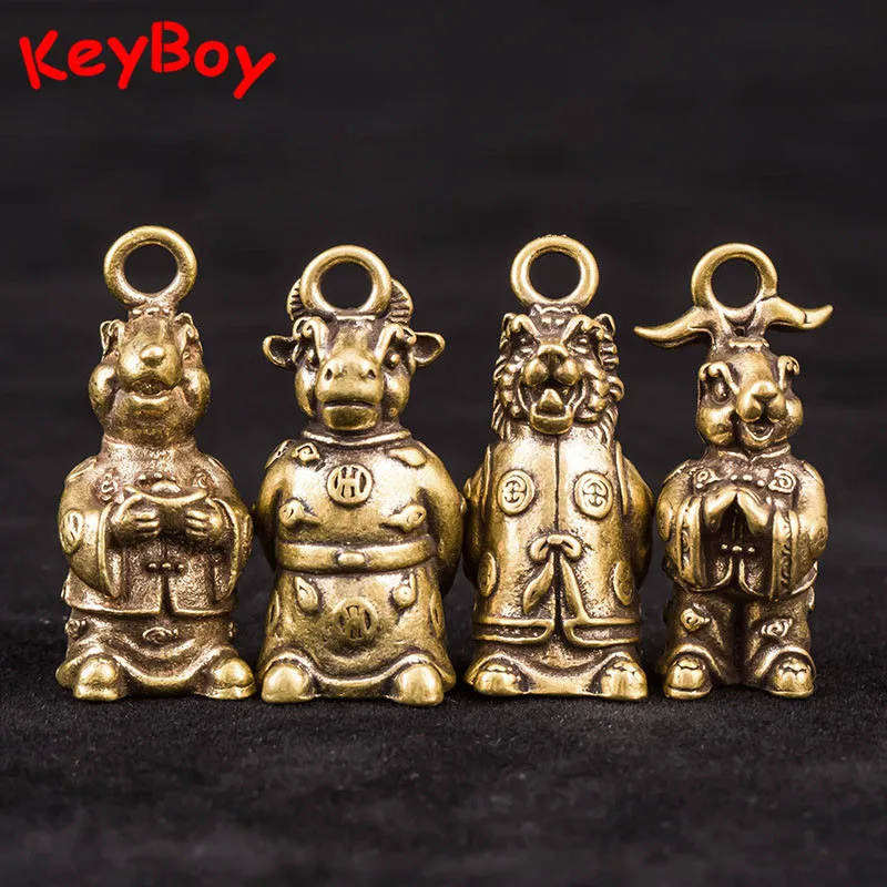 Античные латунные Мультяшные китайские 12 знаков зодиака фигурки людей винтажная